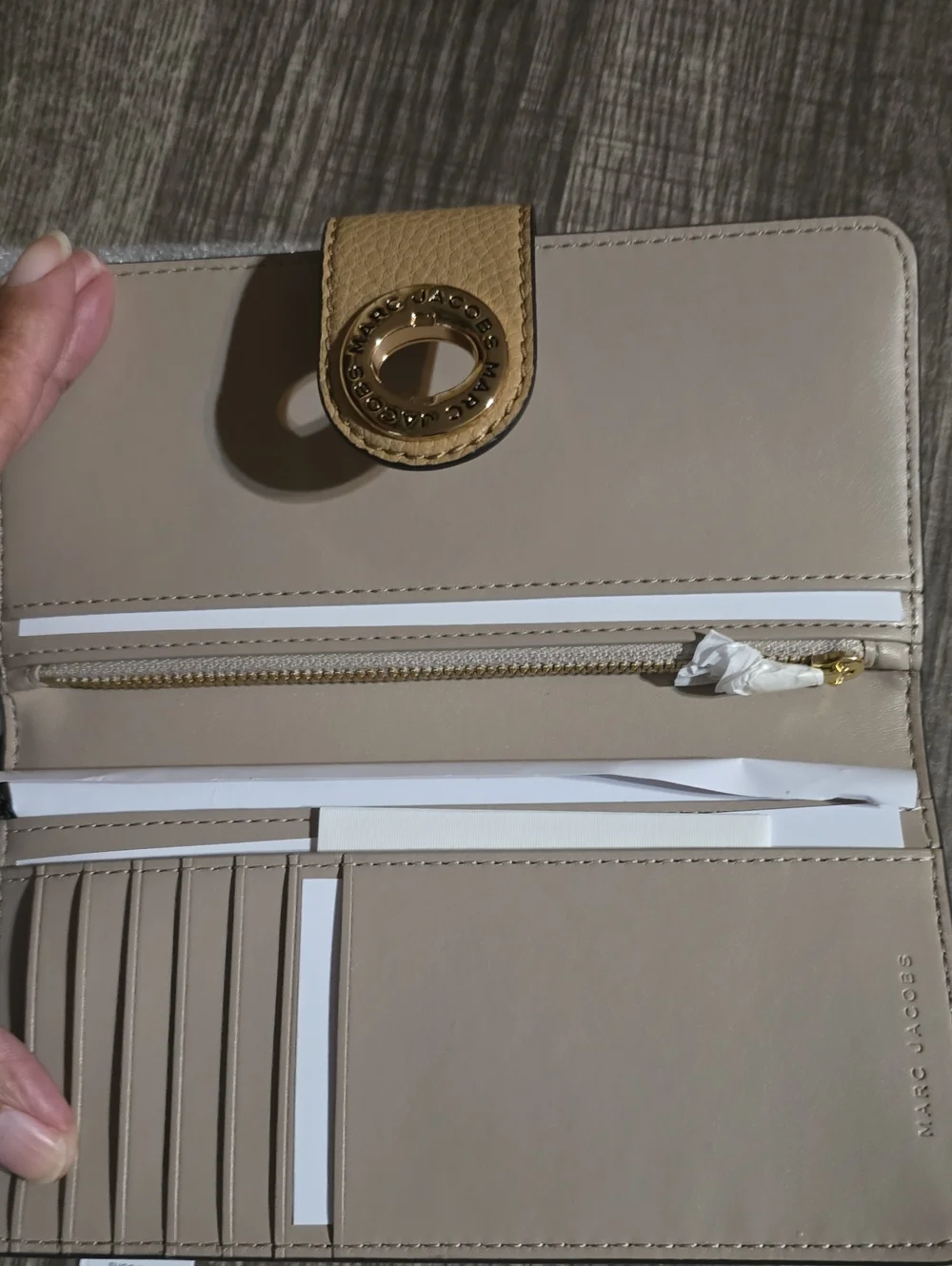 Marc Jacobs Tan Pebbled Leather Zip Wallet with Turn-Lock